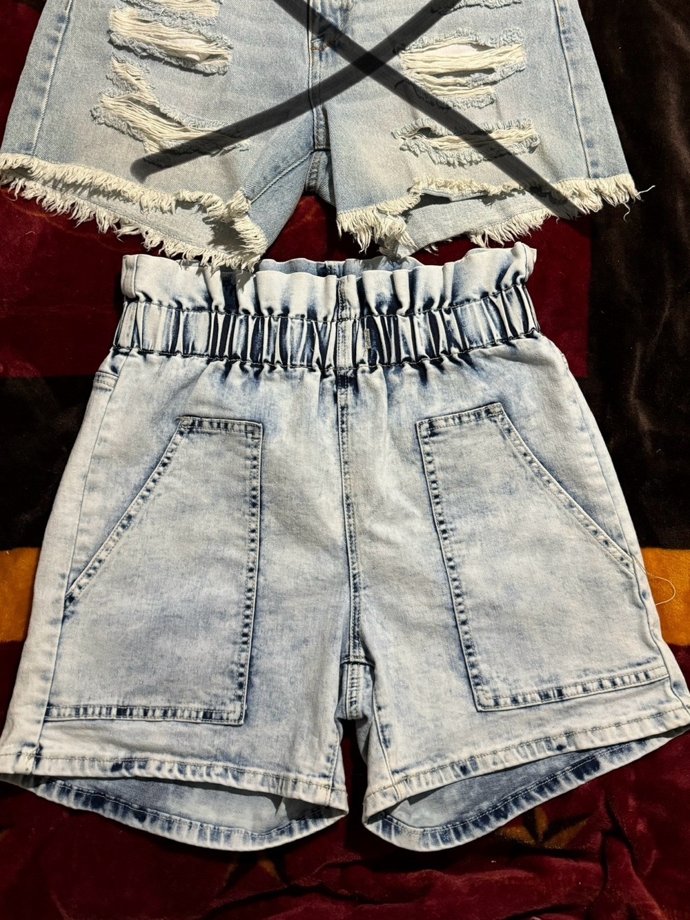 High-Waist Light Wash Denim Shorts with Paperbag Waist